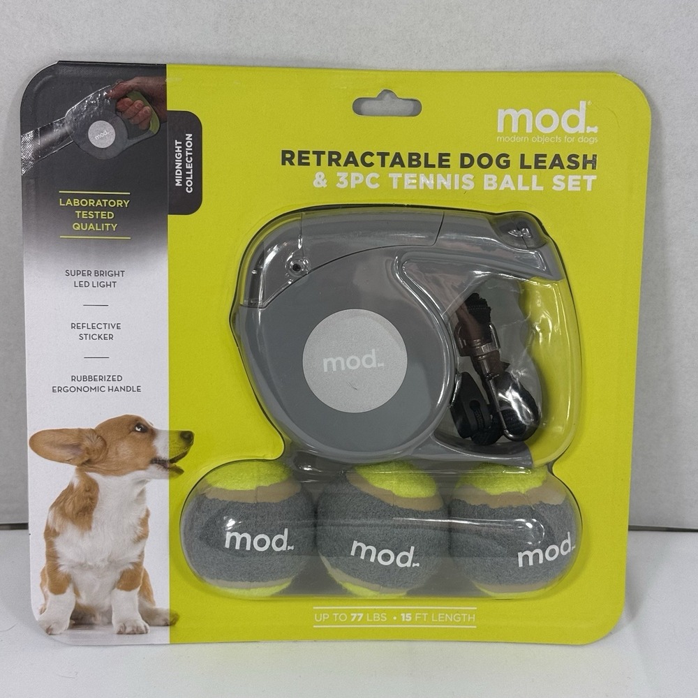 Retractable Dog Leash with 3 PC Tennis Ball Set Reflective‎ 15ft Cord RL0002 GNA